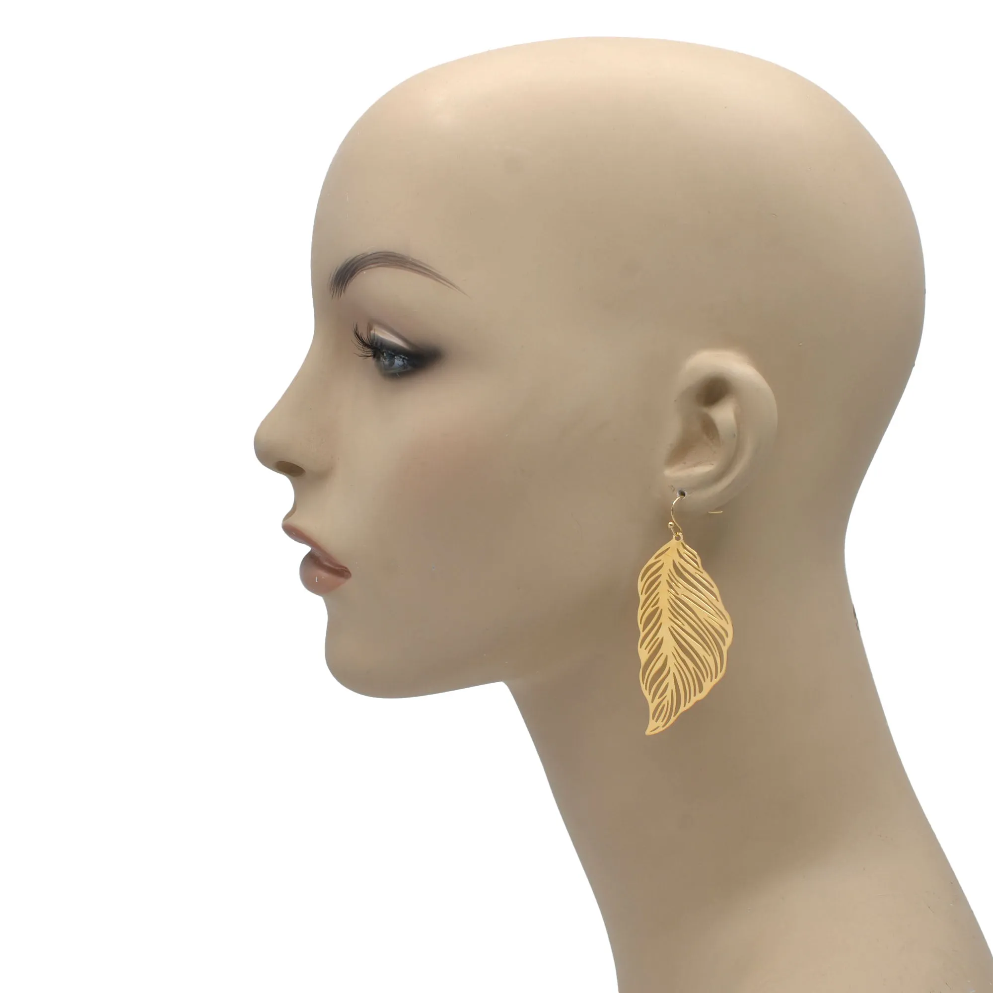 Gold Metal Leaf Earrings #HNE90852GD (KF1)