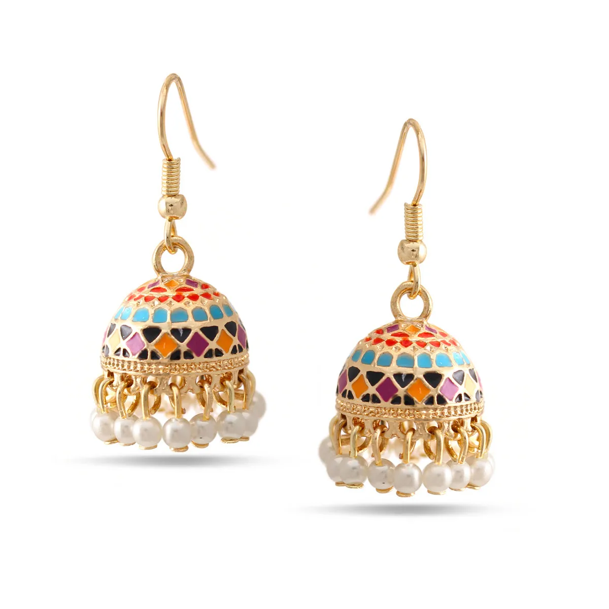 Gold multicolor dogra jhumka chandelier earrings #SQ312-74X(TF7)