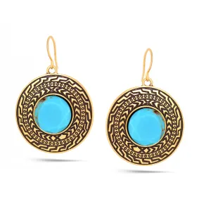 GOLD OXIDIZED TURQUOISE ROUND EARRINGS #HNE86048GDTQ (TC18)