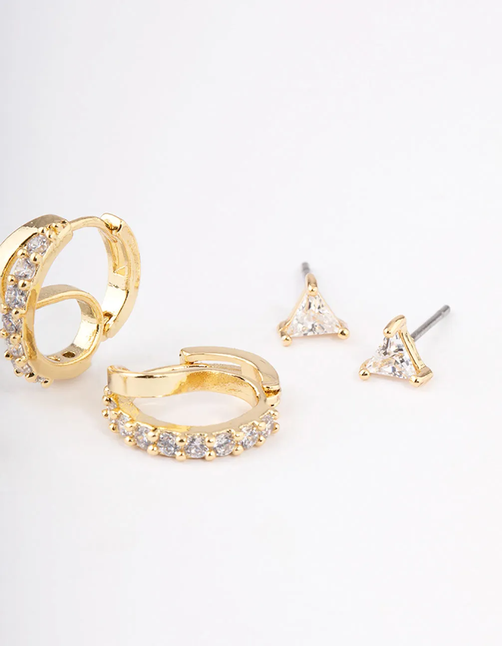 Gold Plated Brass Cubic Zirconia Double Hoop Earrings Pack