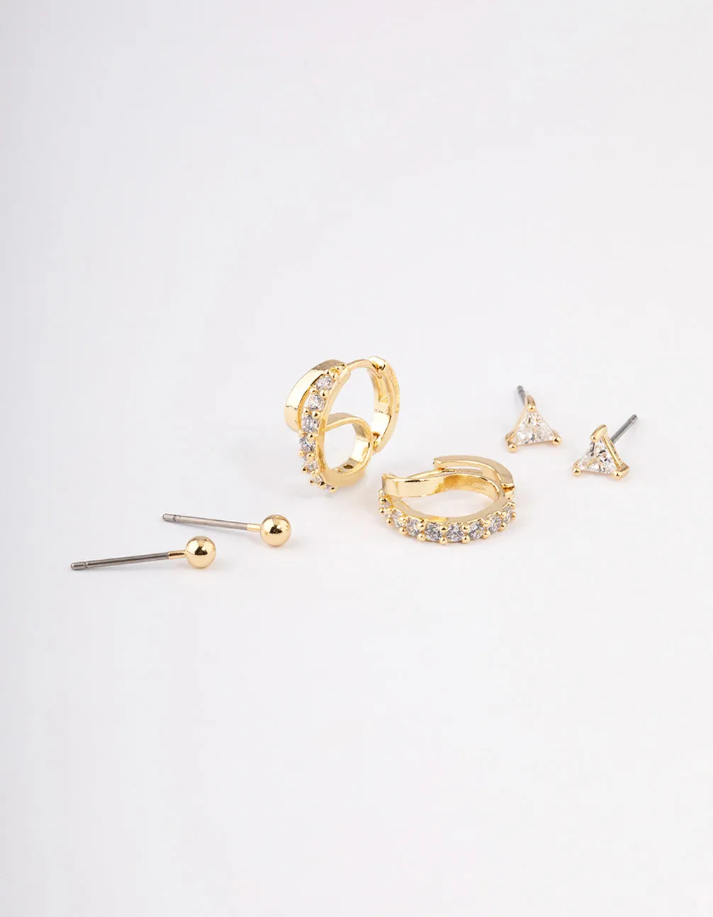 Gold Plated Brass Cubic Zirconia Double Hoop Earrings Pack