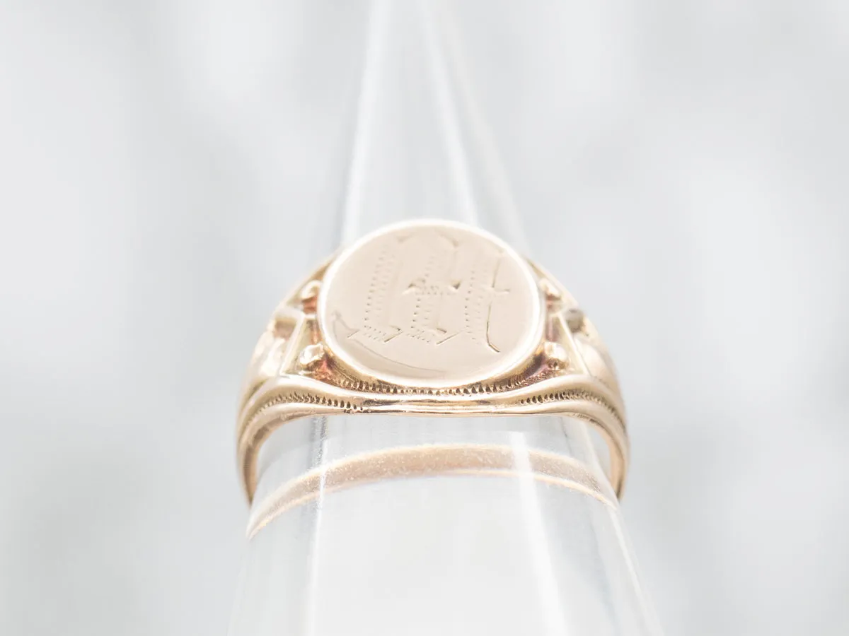 Gold "M" or "W" Engraved Signet Ring