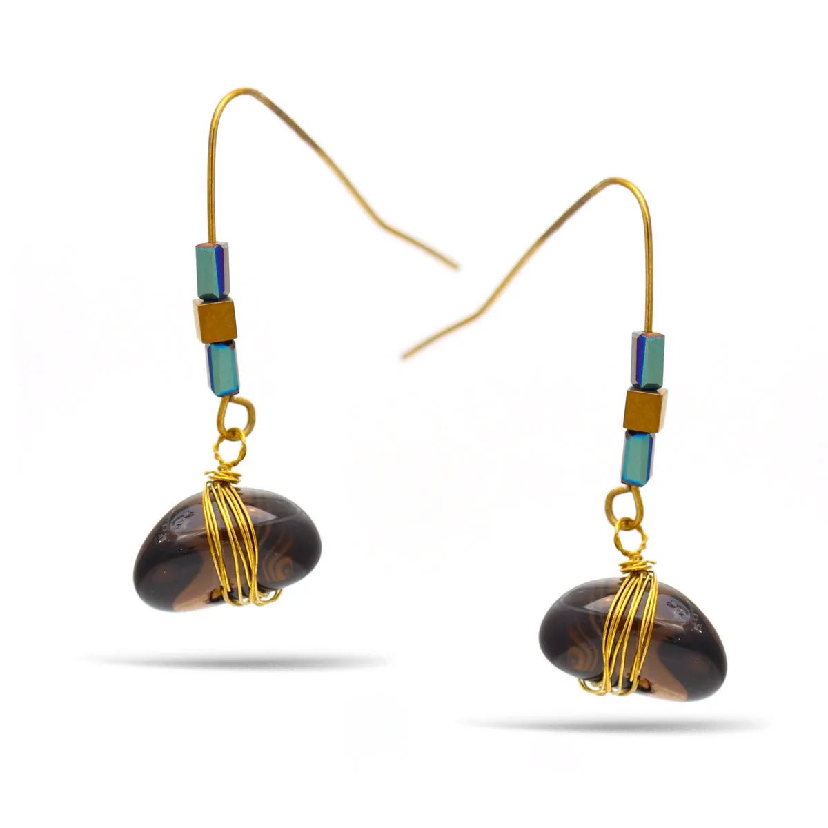 Gold Rainbow natural Beads Brown Stone Earrings #SWKK-4551 (AH18)
