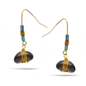 Gold Rainbow natural Beads Brown Stone Earrings #SWKK-4551 (AH18)