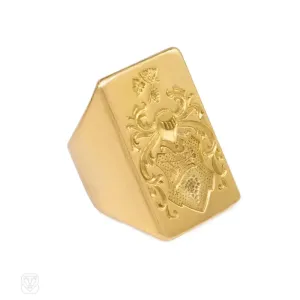 Gold rectangular signet ring, French Import