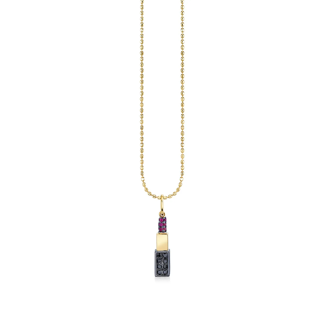 Gold Ruby & Black Diamond Small Lipstick Charm