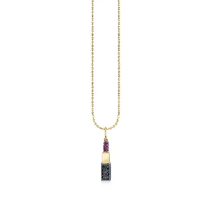 Gold Ruby & Black Diamond Small Lipstick Charm