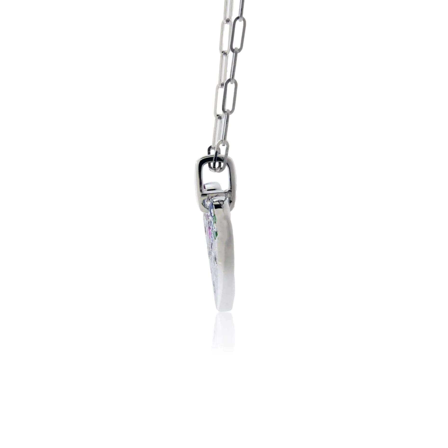 Gold Satin Finish Flush Set Heart with Paperclip Chain
