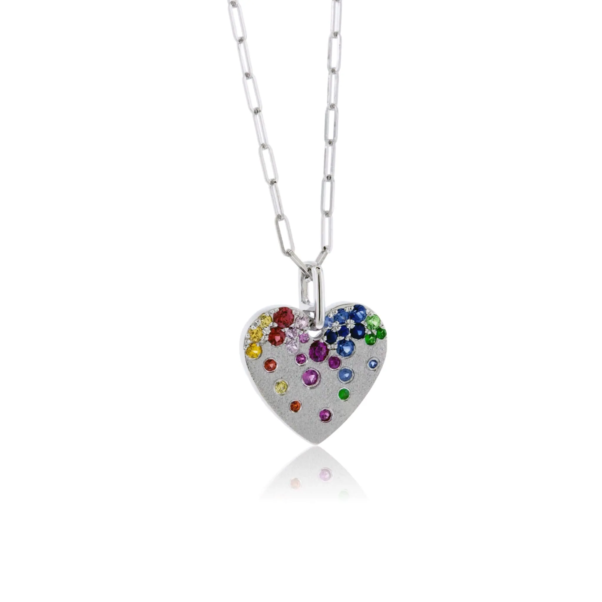Gold Satin Finish Flush Set Heart with Paperclip Chain