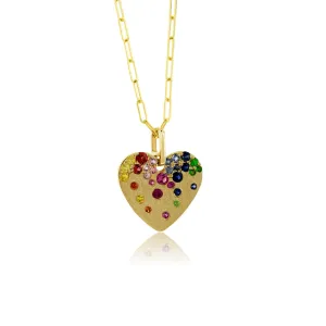 Gold Satin Finish Flush Set Heart with Paperclip Chain