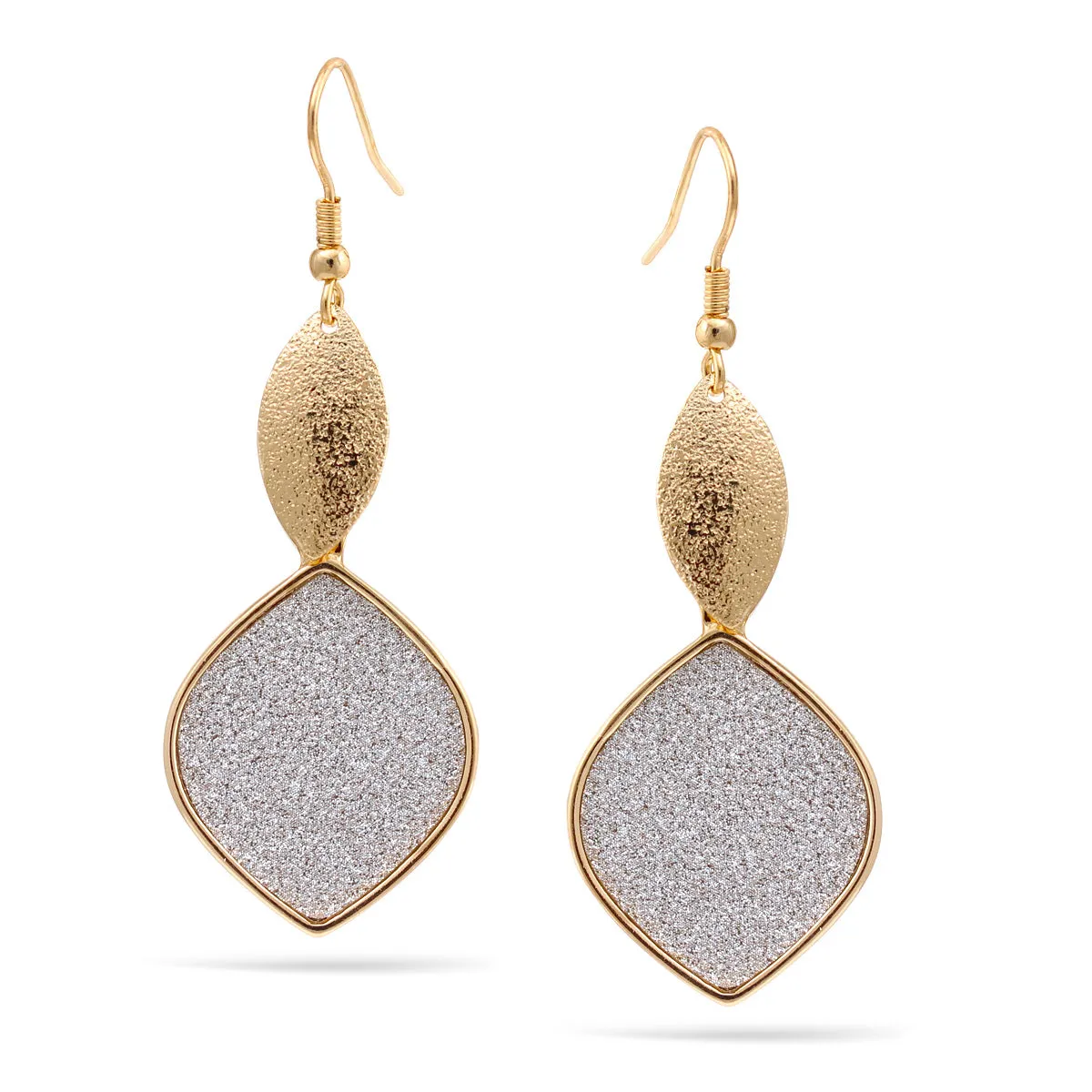 GOLD SILVER SANDED DROP EARRINGS #SQ291-0108 (HD11)