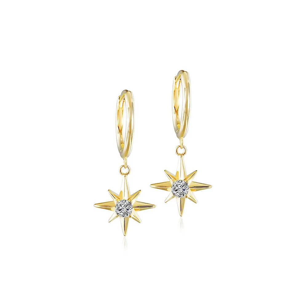 Gold Starburst Dangle Earrings - Hypoallergenic Stainless Steel