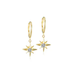 Gold Starburst Dangle Earrings - Hypoallergenic Stainless Steel