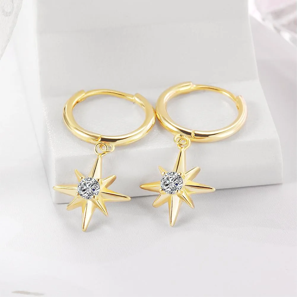 Gold Starburst Dangle Earrings - Hypoallergenic Stainless Steel