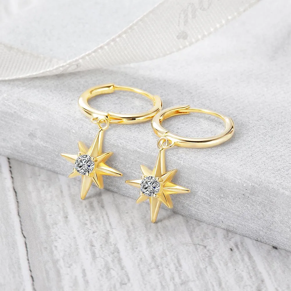 Gold Starburst Dangle Earrings - Hypoallergenic Stainless Steel