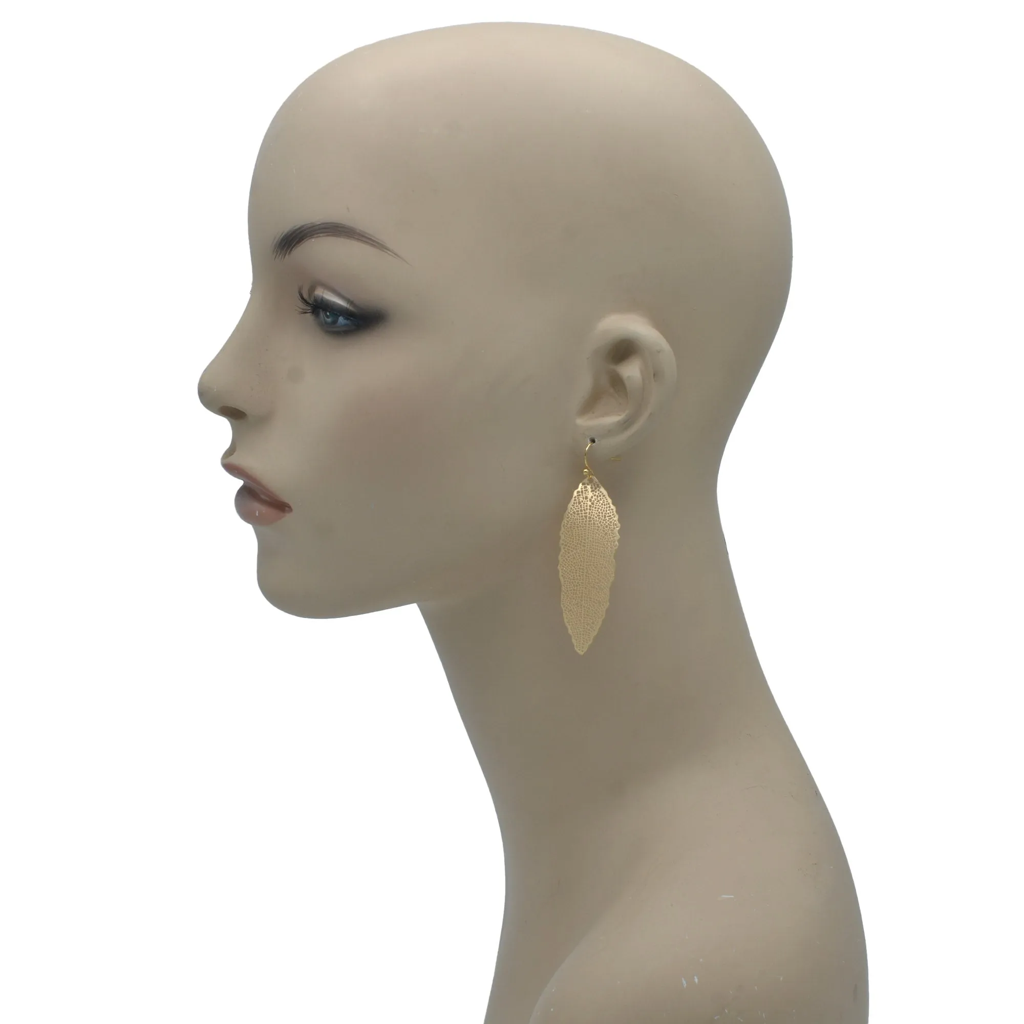 GOLD THIN LEAF DROP EARRINGS# HNE90713GD(GF10)