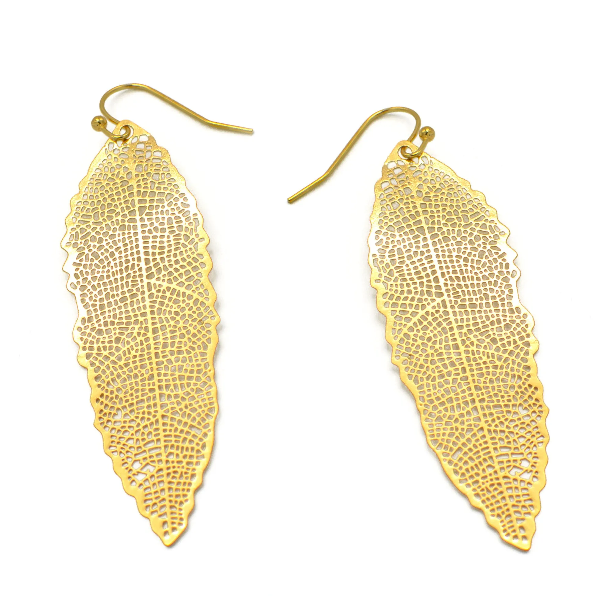 GOLD THIN LEAF DROP EARRINGS# HNE90713GD(GF10)