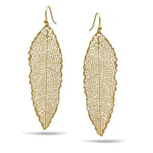 GOLD THIN LEAF DROP EARRINGS# HNE90713GD(GF10)