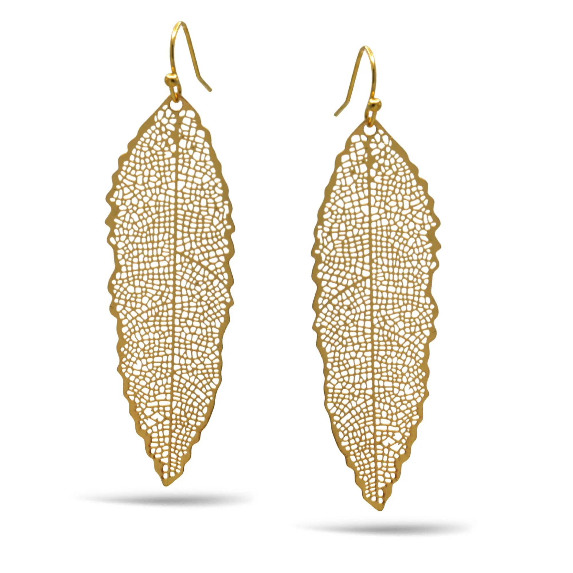 GOLD THIN LEAF DROP EARRINGS# HNE90713GD(GF10)