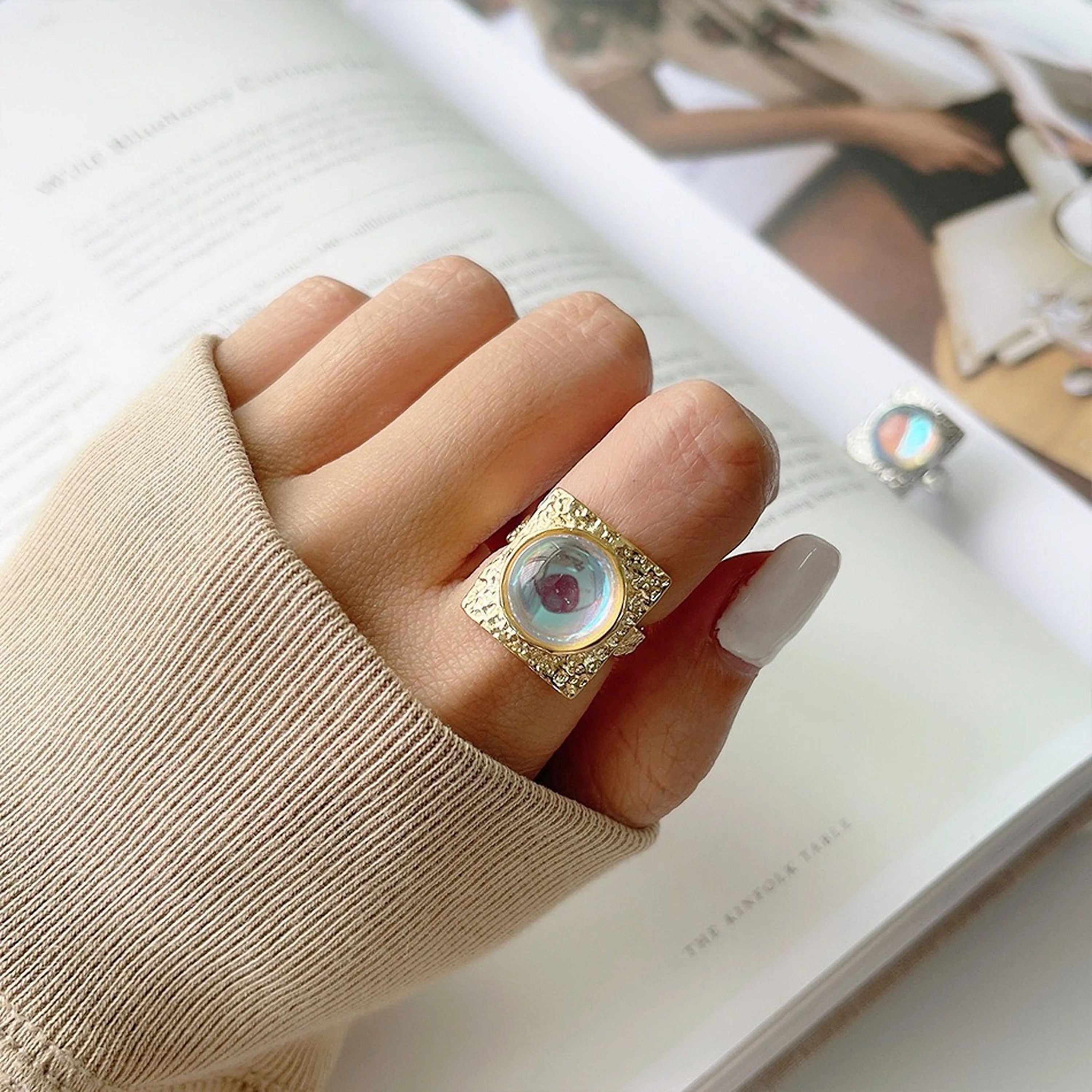 Gothic Moonstone Birthstone Chunky Statement Ring
