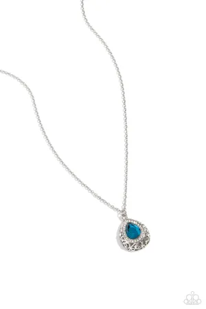 Gracefully Glamorous - Blue - Teardrop Gem Silver Filigree Paparazzi Short Necklace