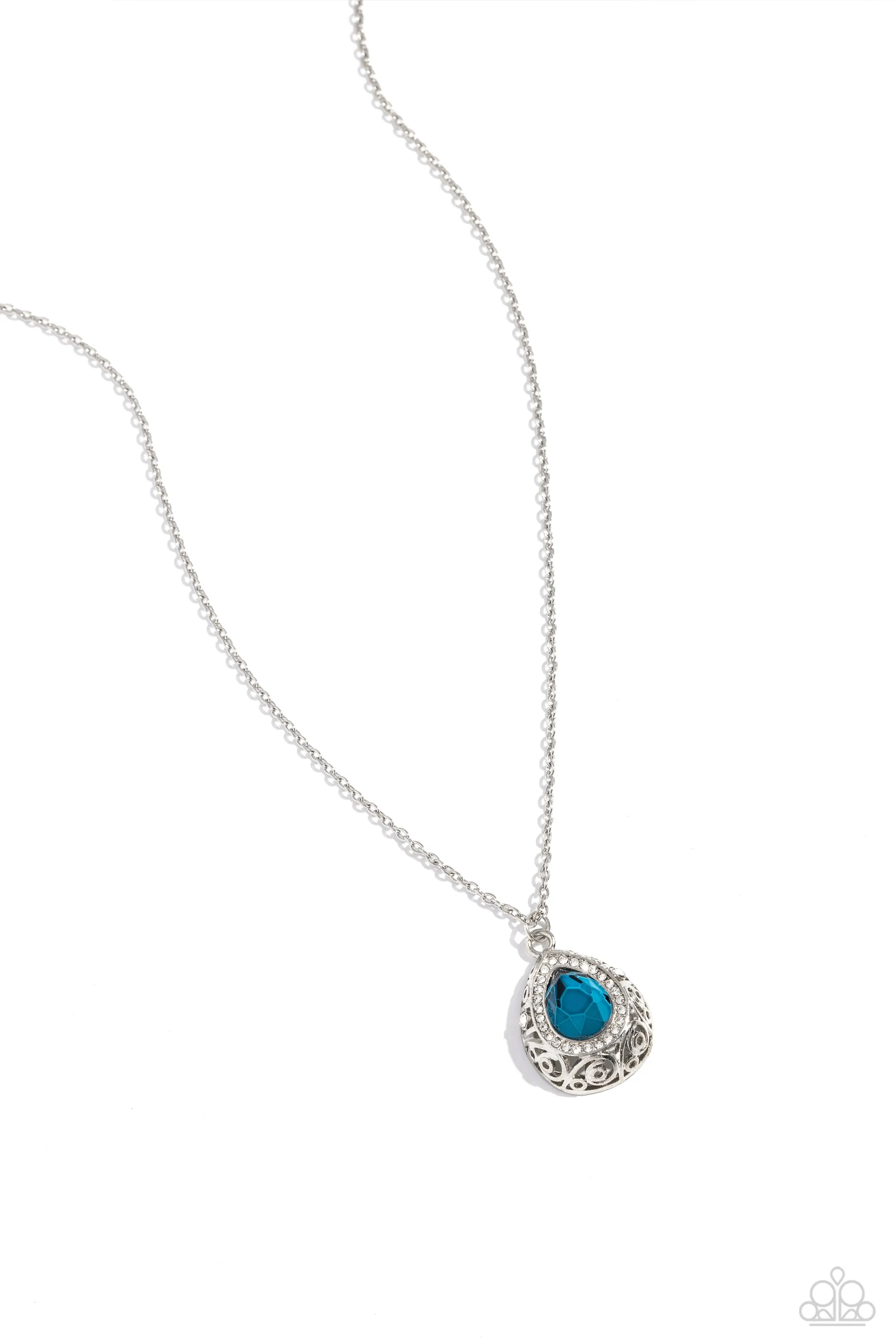 Gracefully Glamorous - Blue - Teardrop Gem Silver Filigree Paparazzi Short Necklace