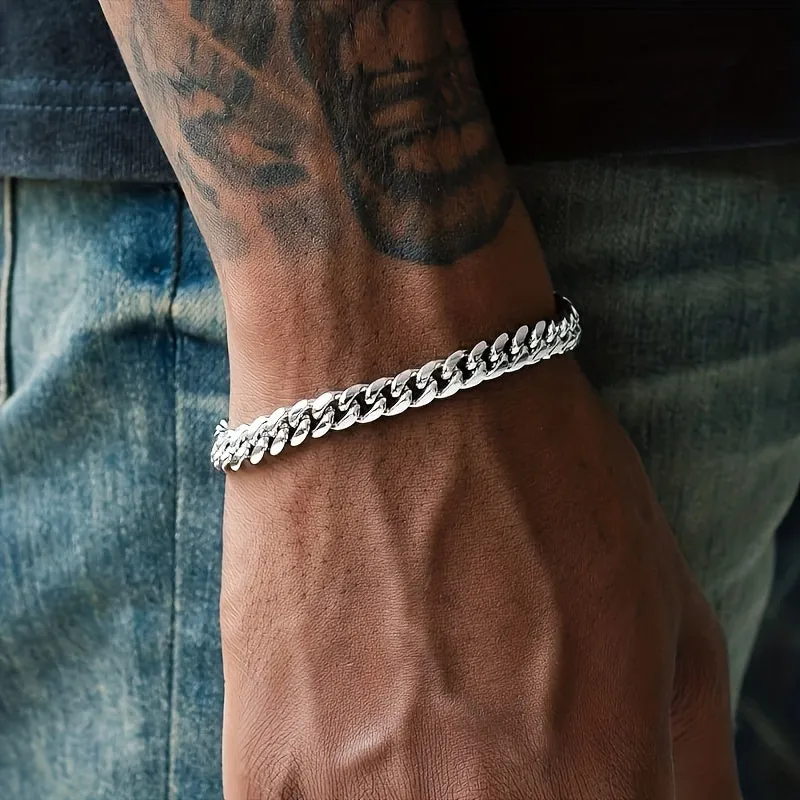 Grandson Gift: Titanium Steel Chunky Cuban Chain Bracelet