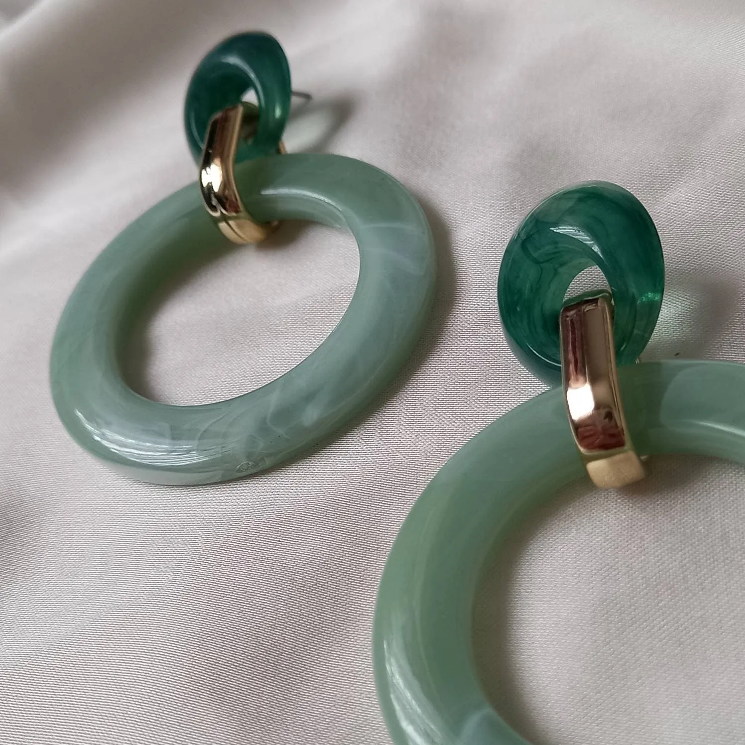 Green and Gold Hoop Drop Earrings -  Hanging Jewellery, Accessories, Green Jewellery, Gold Earrings, Green Hoop Earrings,Large Hoop Earrings