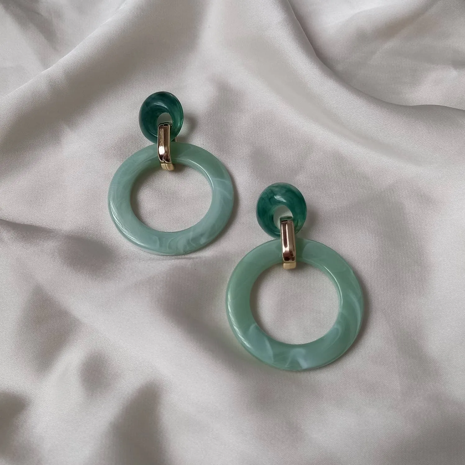 Green and Gold Hoop Drop Earrings -  Hanging Jewellery, Accessories, Green Jewellery, Gold Earrings, Green Hoop Earrings,Large Hoop Earrings