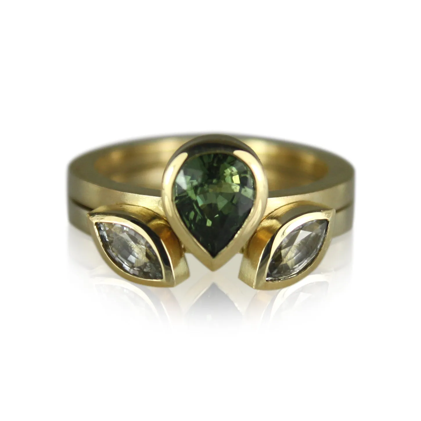 green, white, & yellow sapphires and origami crown stack