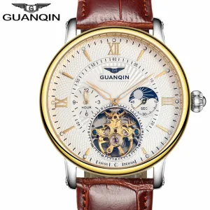 GUANQIN Mens Watches Top Brand Luxury Tourbillon Automatic Mechanical Watch Men Casual Fashion Leather Strap Skeleton Wristwatch