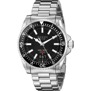 Gucci Dive Silver Stainless Steel Black Dial Quartz Watch for Gents - YA136301