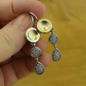 Hadar Designers 9k Yellow Gold 925 Silver Zircon Long Earrings Handmade Art (Sy