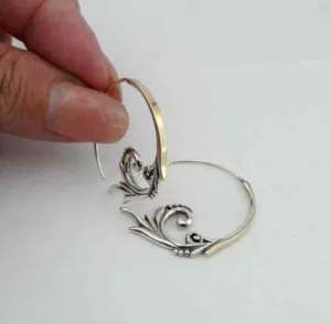 Hadar Designers Large Hoop Earrings 9k Yellow Gold 925 Sterling Silver (ms)