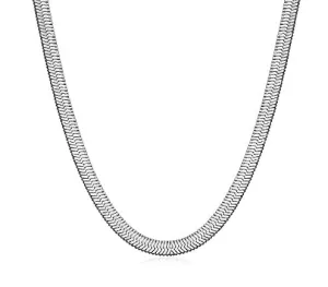 HAILEY HERRINGBONE CHAIN NECKLACE, SHORT - RHODIUM