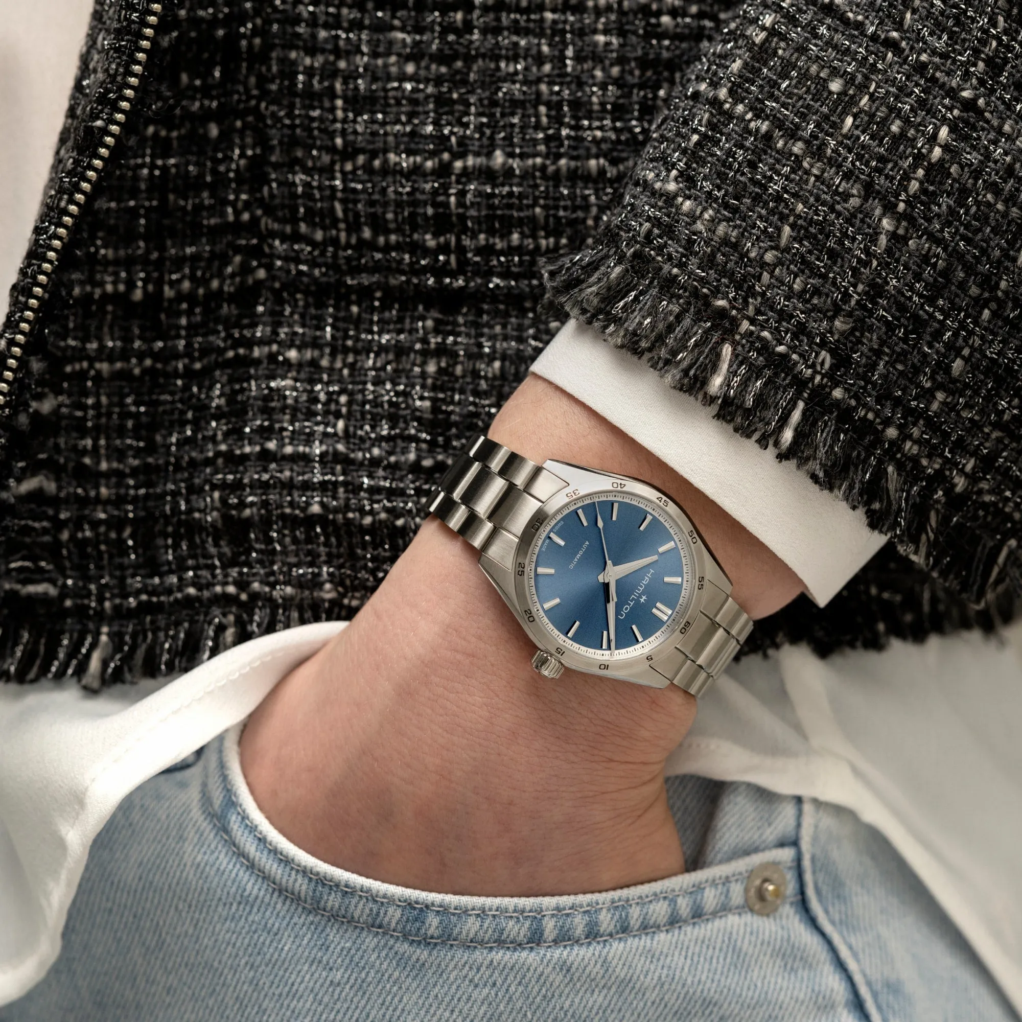 Hamilton Jazzmaster Performer Auto Blue on Bracelet 34mm