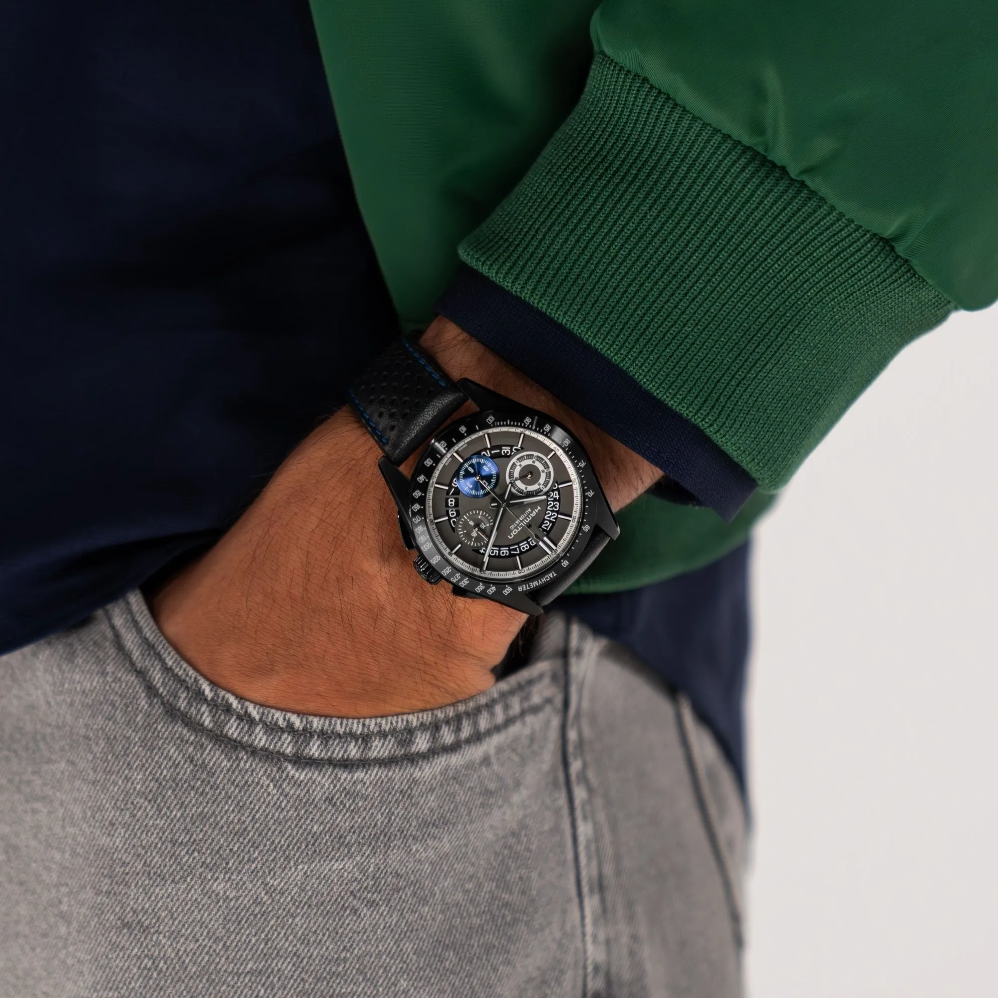 Hamilton Jazzmaster Performer Auto Chrono PVD on leather