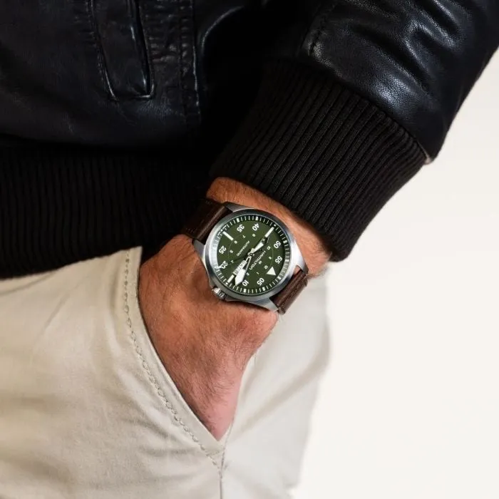 Hamilton Khaki Aviation Pilot Day Date Auto Green on Leather