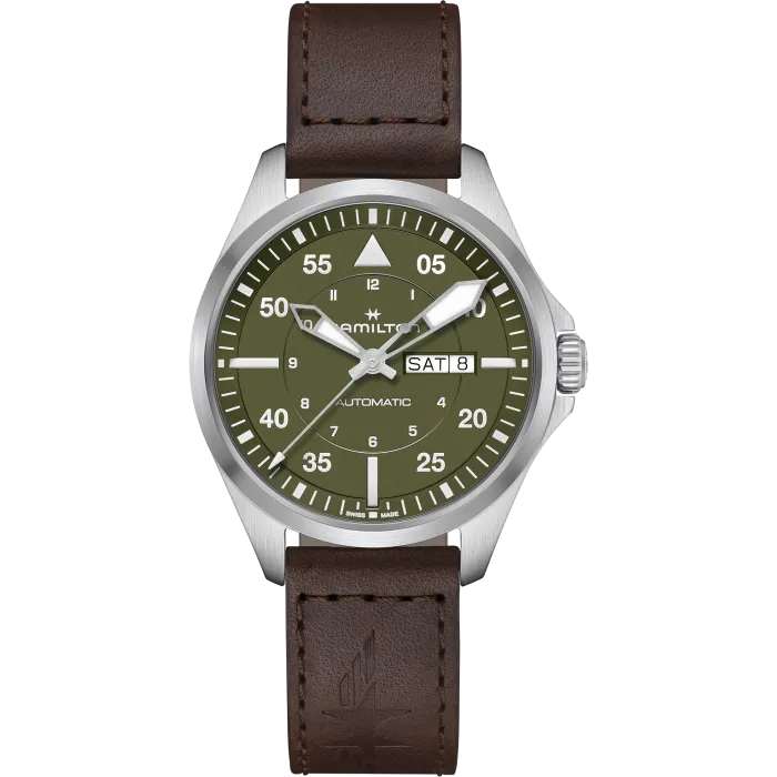 Hamilton Khaki Aviation Pilot Day Date Auto Green on Leather