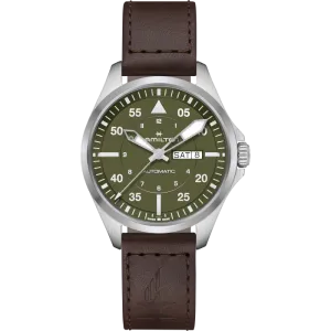 Hamilton Khaki Aviation Pilot Day Date Auto Green on Leather