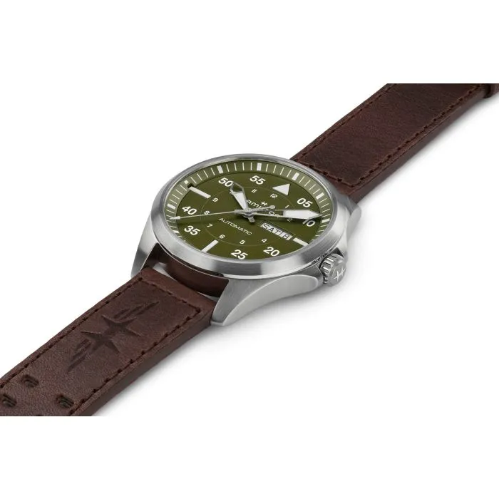 Hamilton Khaki Aviation Pilot Day Date Auto Green on Leather