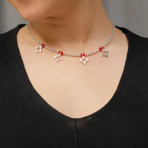 Hammered Charms Necklace with Labradorite and Ruby