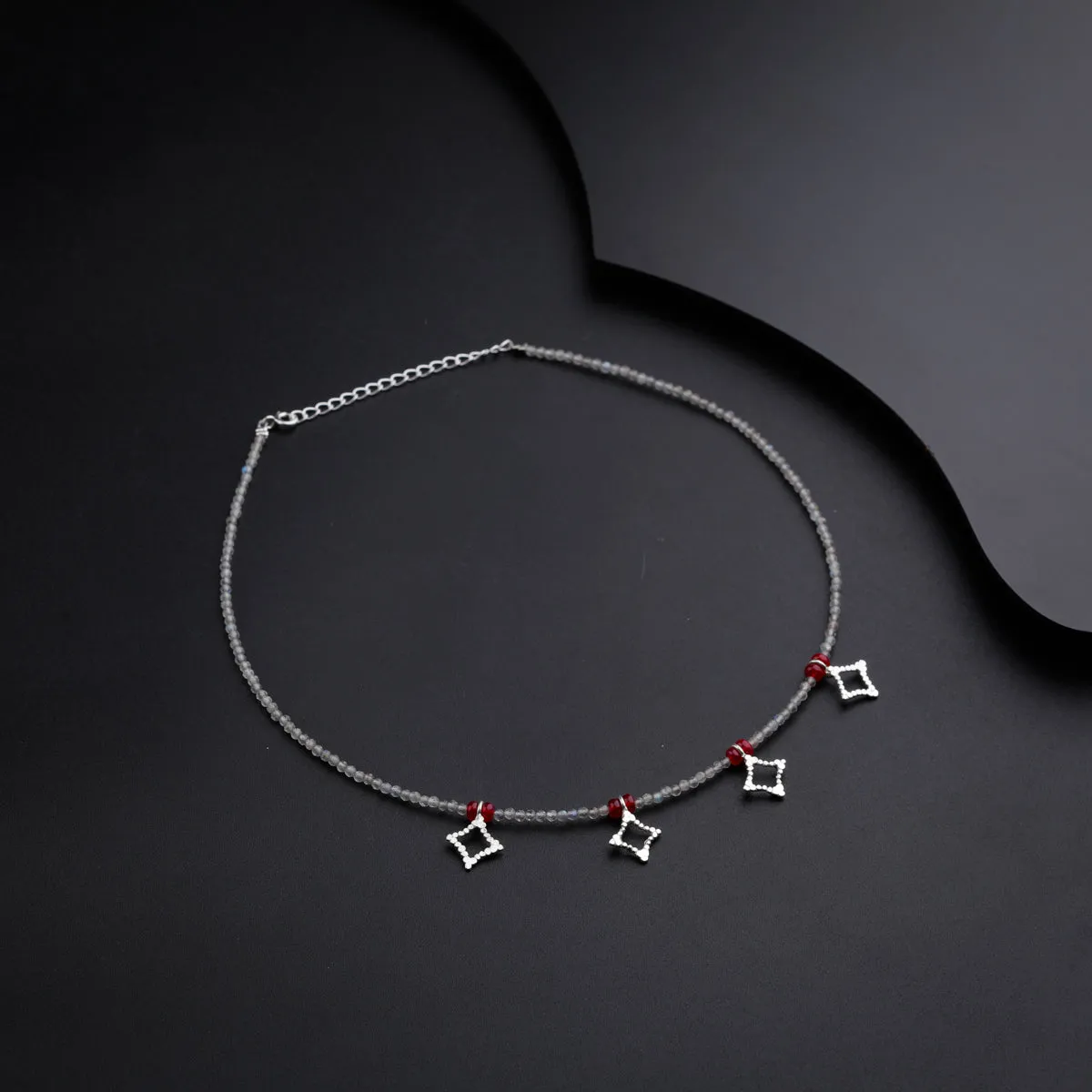 Hammered Charms Necklace with Labradorite and Ruby