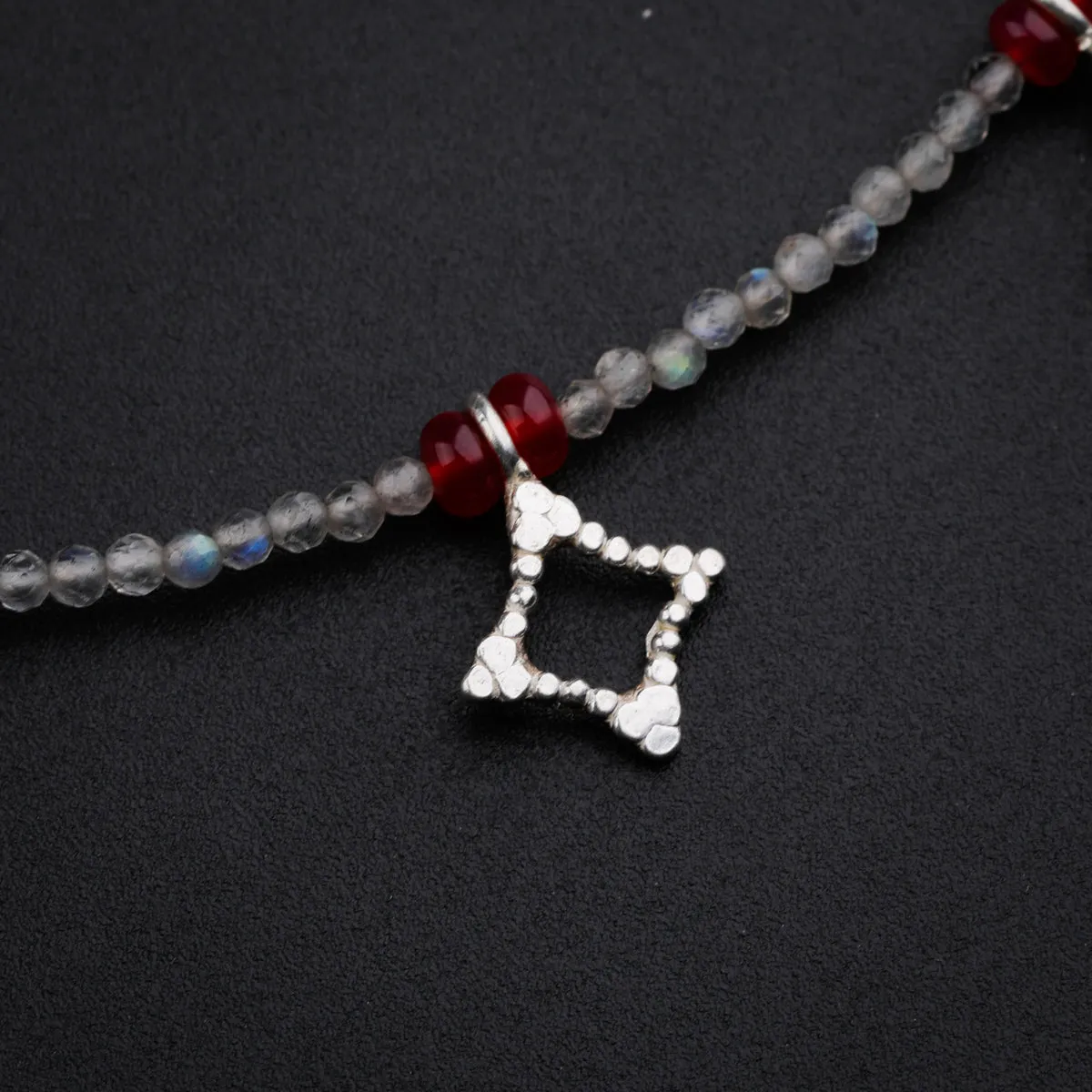 Hammered Charms Necklace with Labradorite and Ruby
