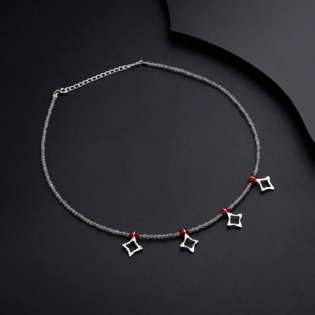 Hammered Charms Necklace with Labradorite and Ruby