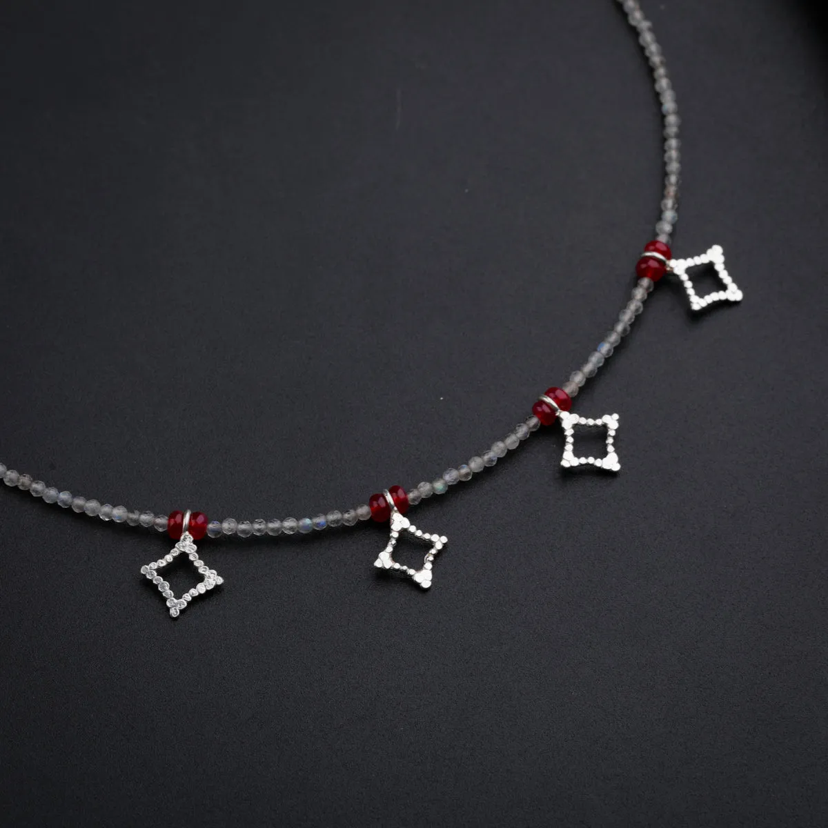 Hammered Charms Necklace with Labradorite and Ruby