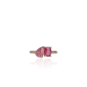 Handmade 5 x 8 mm. Pear Cut Pink Madagascan Sapphire and Ruby Ring (Blemished)