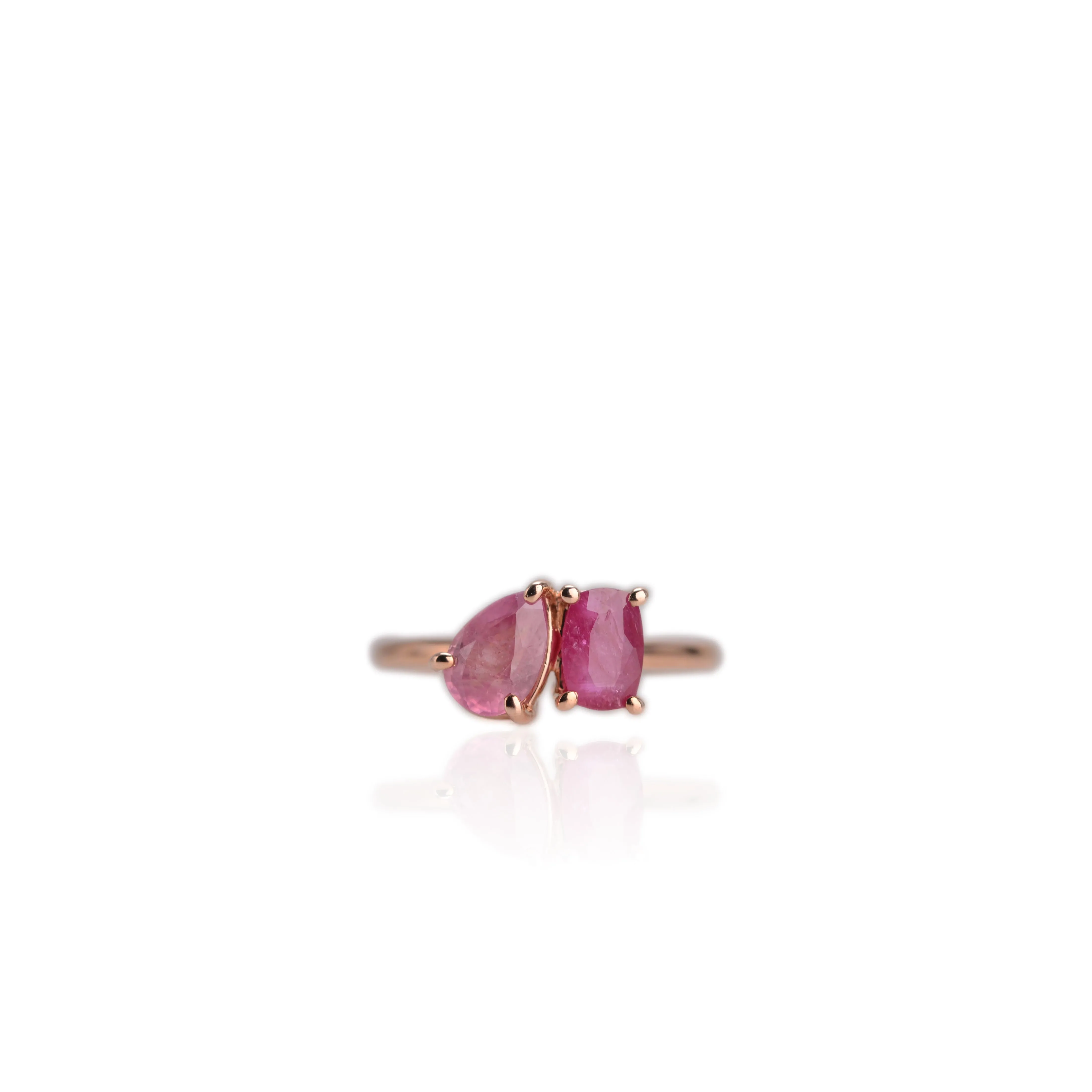 Handmade 5 x 8 mm. Pear Cut Pink Madagascan Sapphire and Ruby Ring (Blemished)