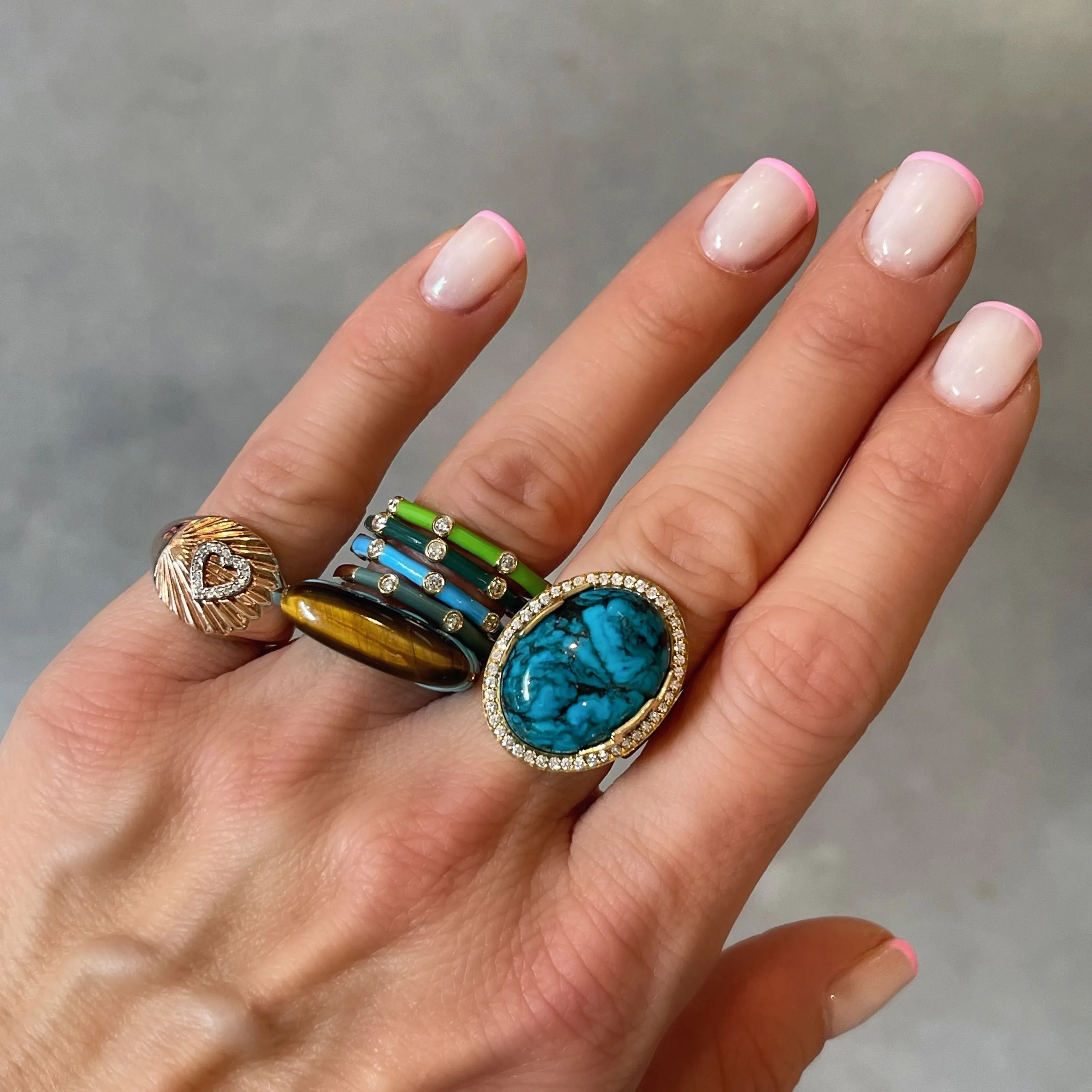 Heather Fluted Oval Signet Ring with Diamond Heart