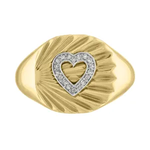 Heather Fluted Oval Signet Ring with Diamond Heart